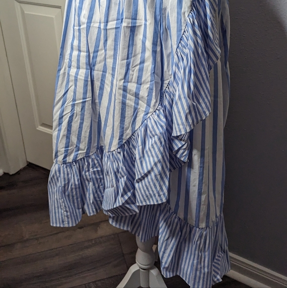 Who What Wear Women’s Ruffle Wrap Midi Skirt, Blue Stripe, large - Picture 2 of 3
